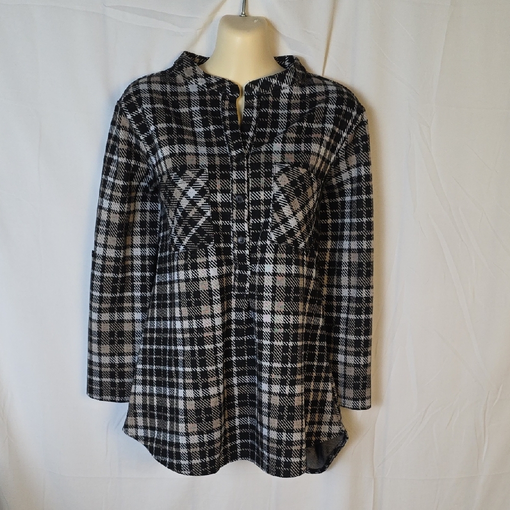OSO Casuals Black and White Plaid Shirt